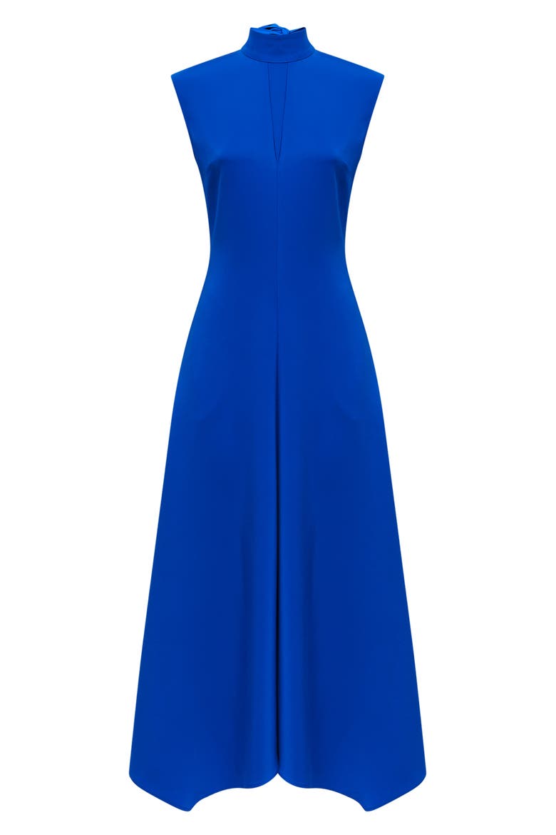 Livvy Mock Neck Open Back Fit & Flare Dress, Alternate, color, BLUE