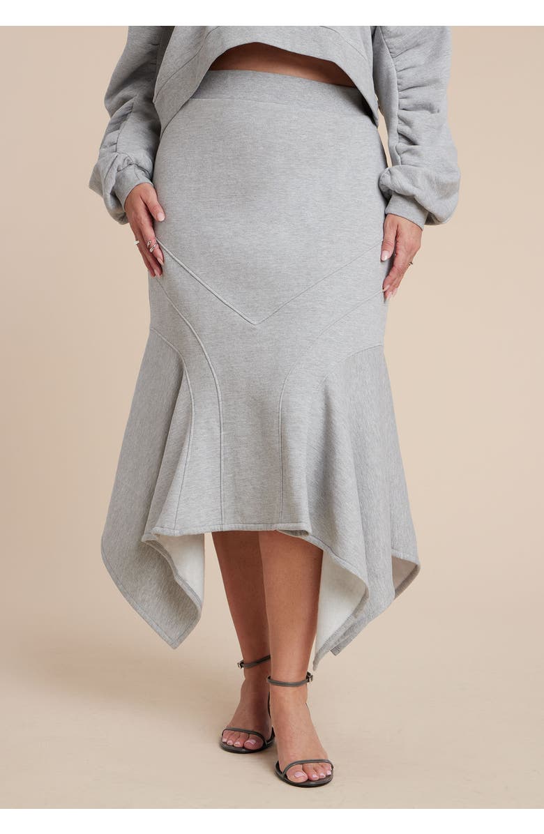 ELOQUII Seam Detail Trumpet French Terry Skirt, Alternate, color, Heather Grey