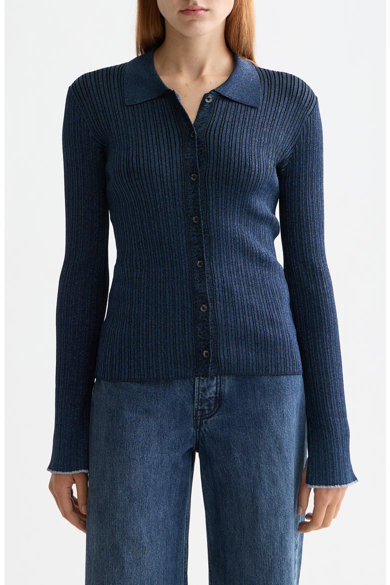 Metallic Skinny Rib Cardigan, Main, color, METEORITE/ PEACOAT ME