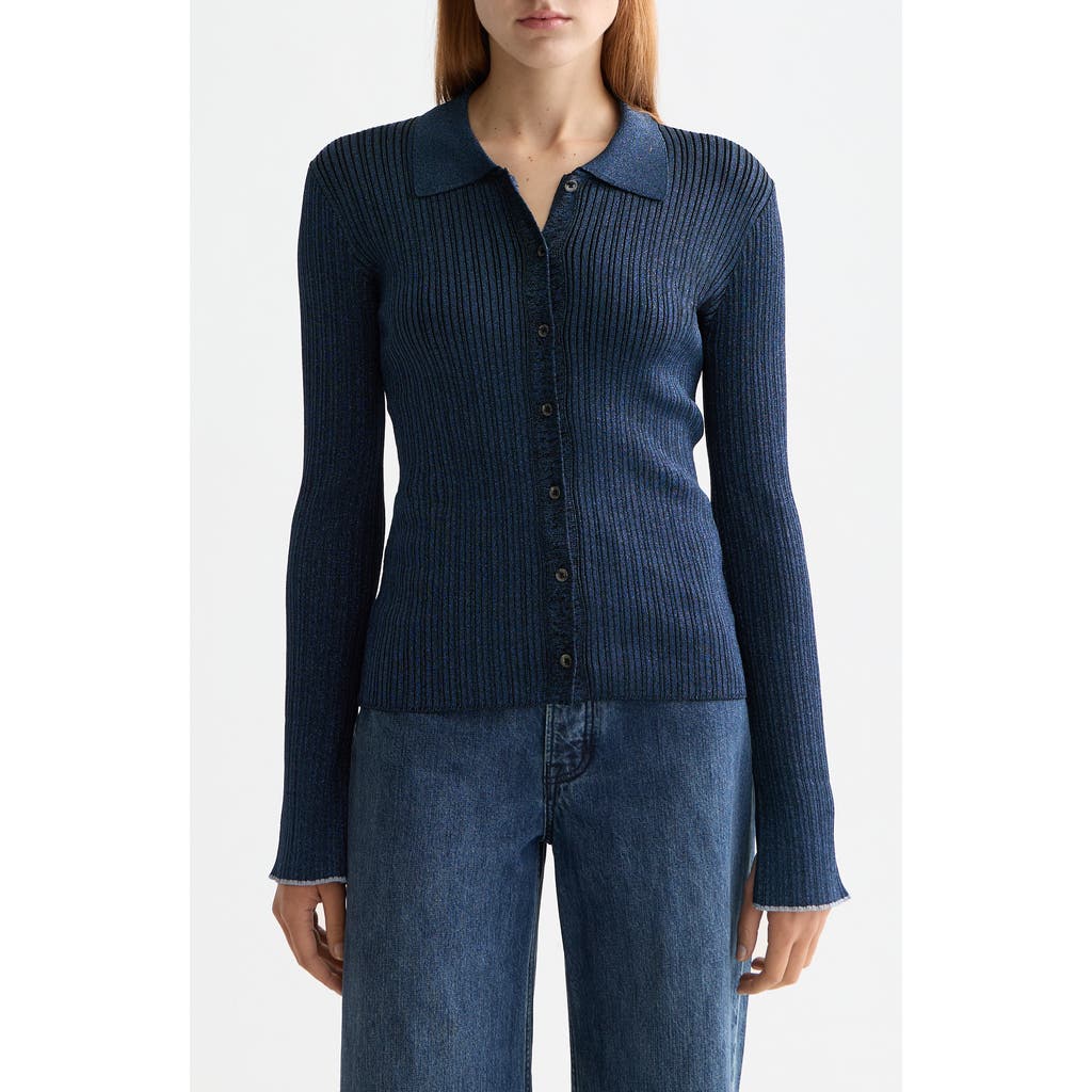 Scotch & Soda Metallic Skinny Rib Cardigan In Blue