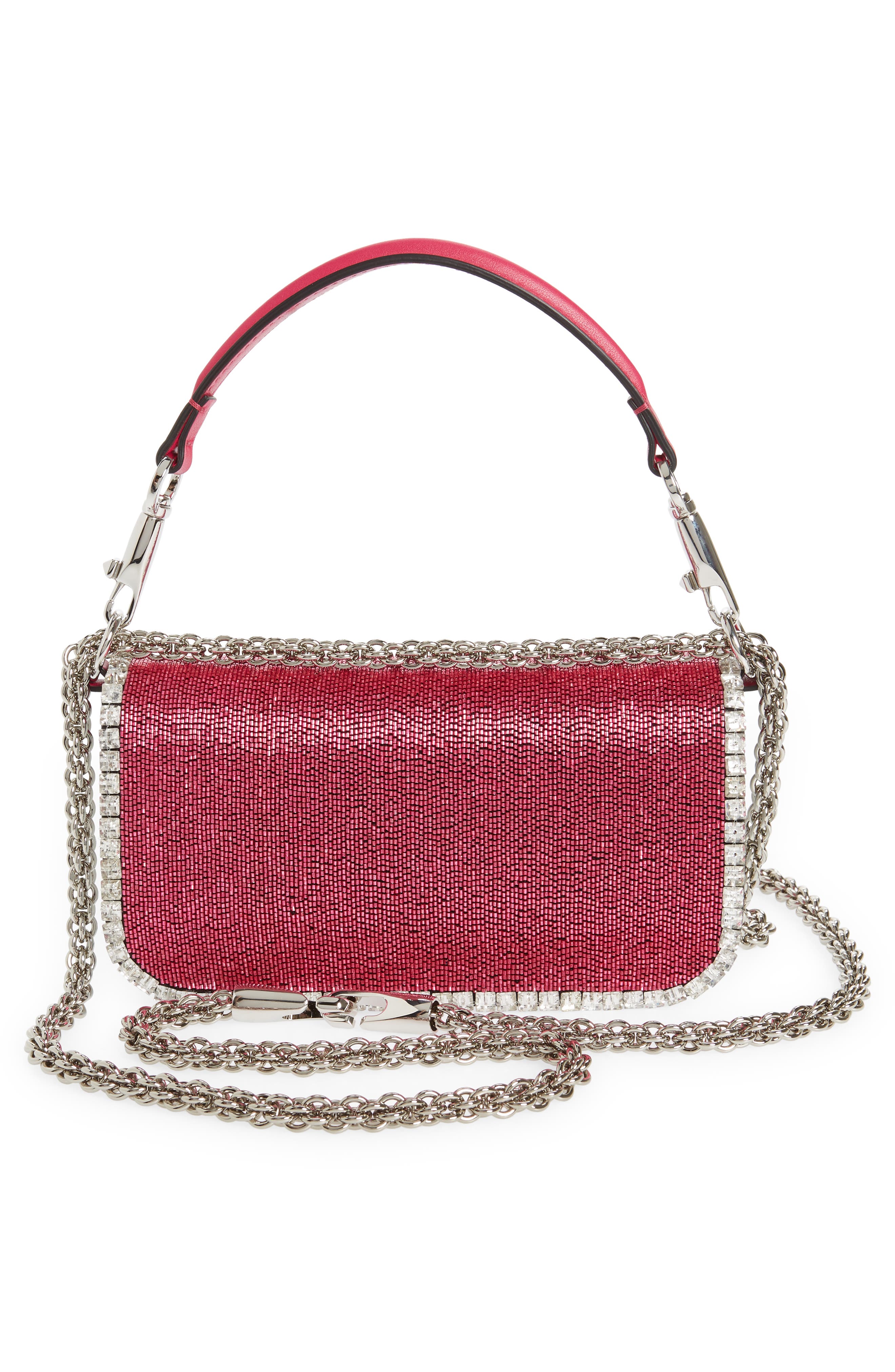 Valentino Garavani Locò Crystal Embellished Beaded Shoulder Bag, Alternate, color, Crystal Magenta/ Silver/ Pink