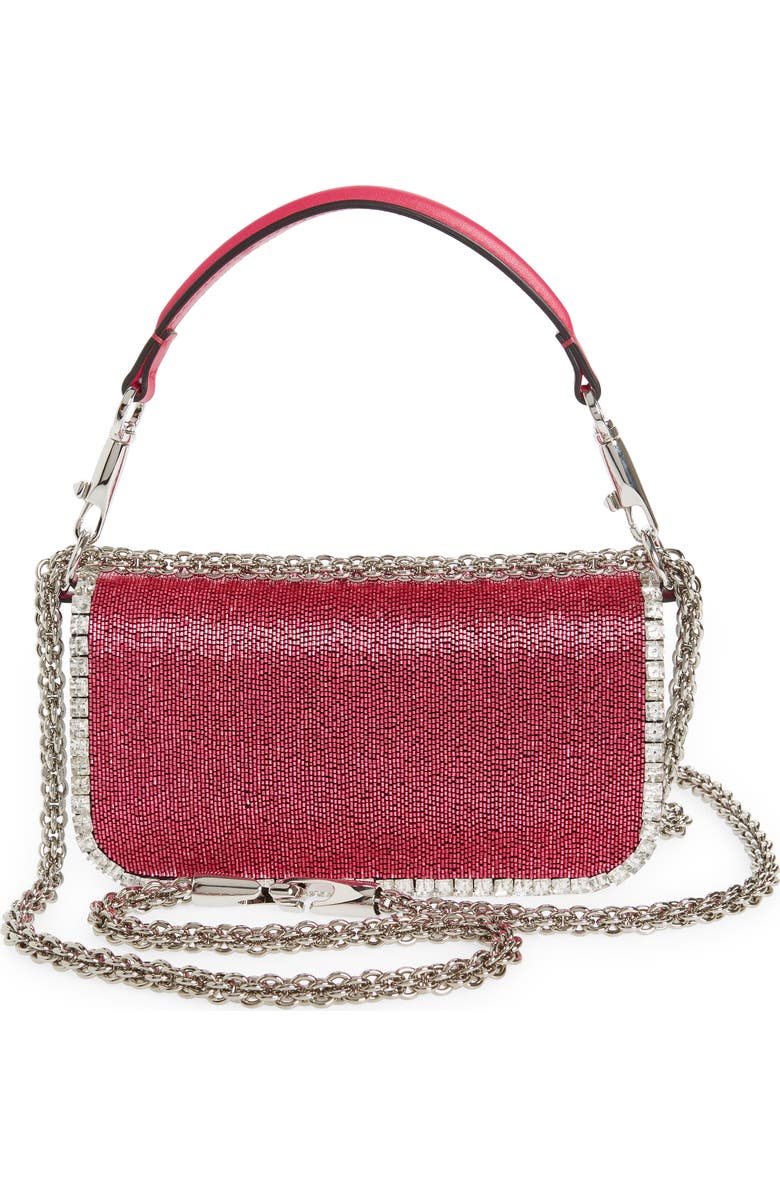 Valentino Garavani Locò Crystal Embellished Beaded Shoulder Bag, Alternate, color, Crystal Magenta/ Silver/ Pink