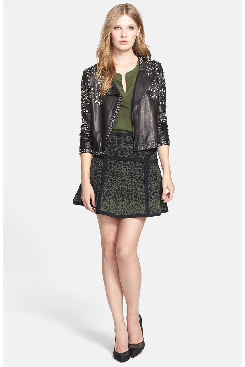 'Flote' Print A-Line Skirt, Alternate, color, BLACK/ OLIVE NITE