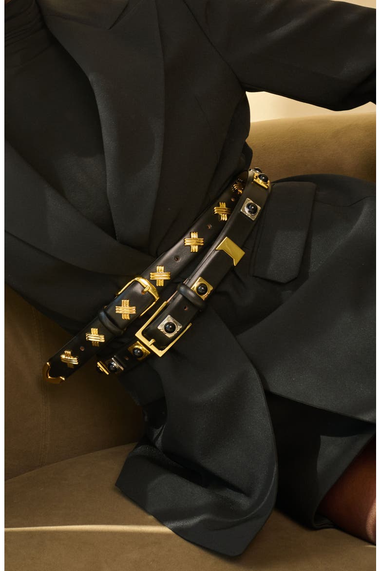 X-Stud Belt, Alternate, color, BLACK/ GOLD