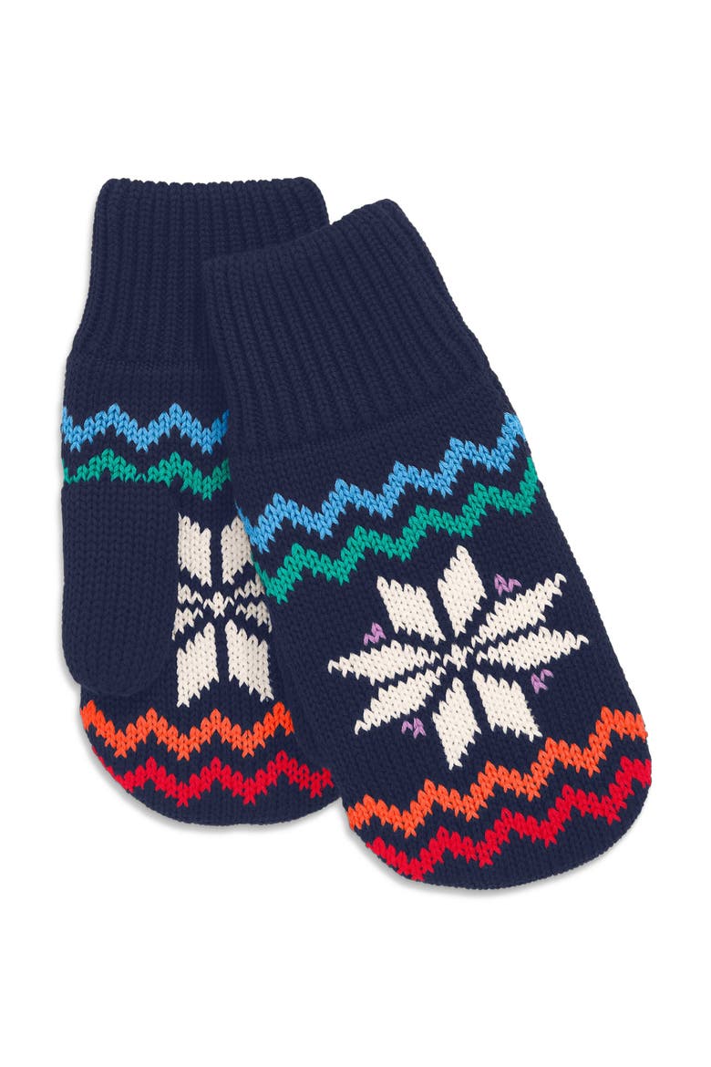 Kids Fleece-Lined Snowflake Fair Isle Mittens, Main, color, Navy Rainbow