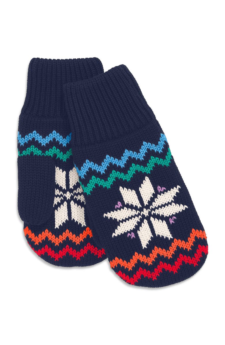 Primary Kids Fleece-Lined Snowflake Fair Isle Mittens, Main, color, Navy Rainbow