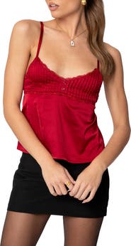 EDIKTED Blanca Lace Trim Satin Camisole
