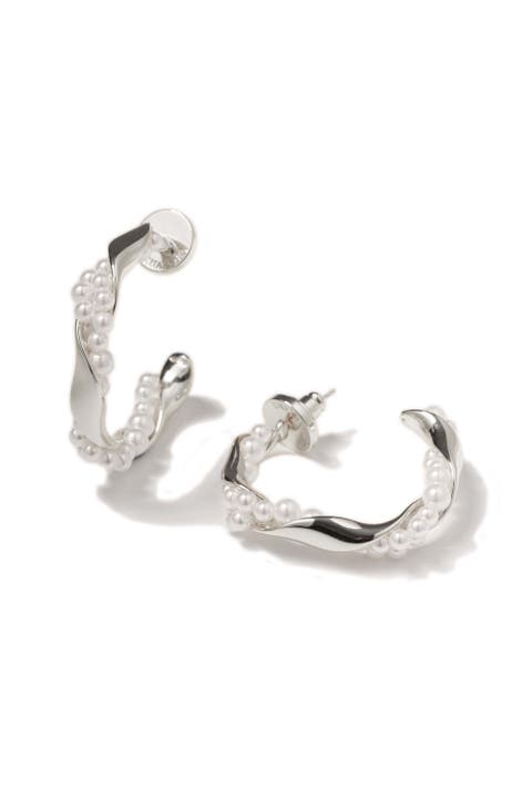 Nadia Molten Shell Pearl Twisted Hoop Earrings