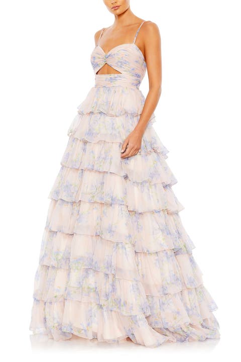 Floral Cut Out Ruffle Layered Gown