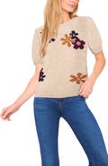 CeCe Groovy Flower Short Sleeve Sweater