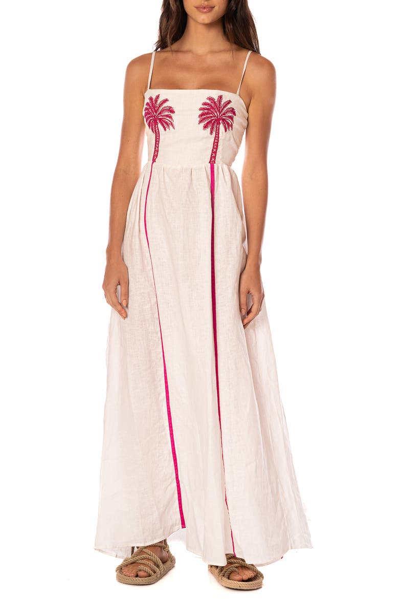 Ela Tropical Haven Linen Cover-Up Maxi Dress, Main, color, OPEN BEIGE