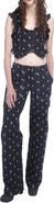Anna Sui Denim Embroidered Roses Cargo Pant