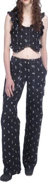 Anna Sui Denim Embroidered Roses Cargo Pant