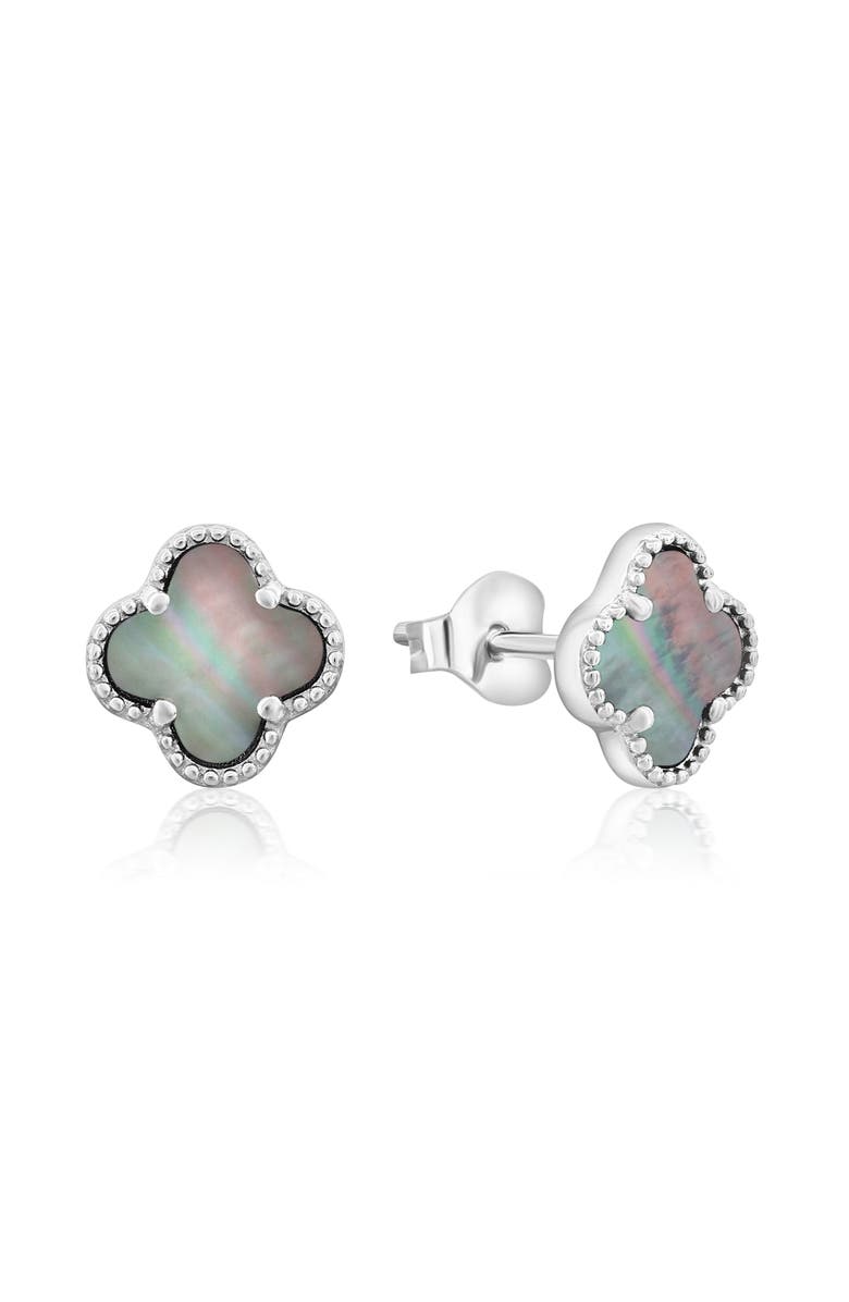 Donatello Gian Sterling Silver Clover Stud Earrings, Main, color, Grey Shel