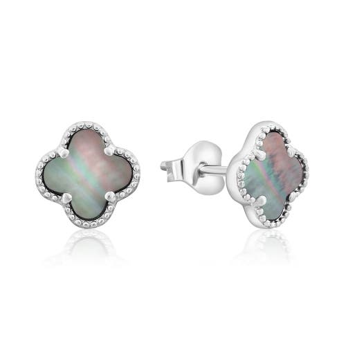 Donatello Gian Sterling Silver Clover Stud Earrings In Grey Shel