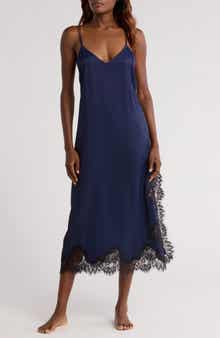 Midnight Lace Trim Satin Chemise