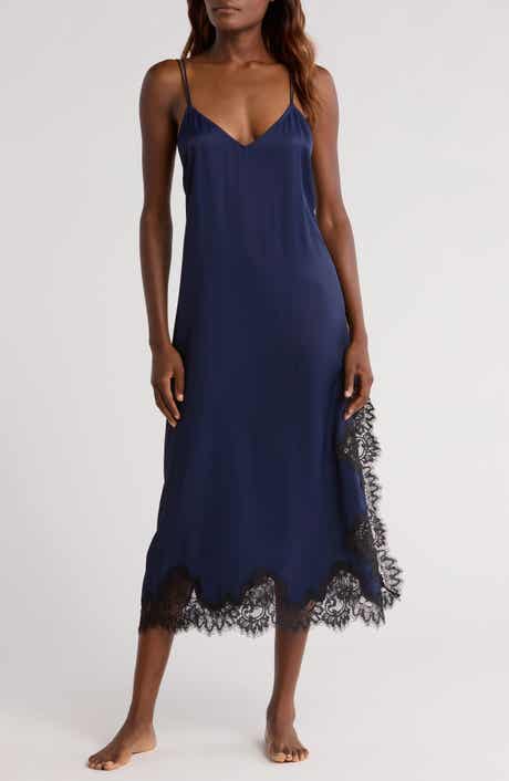 Midnight Lace Trim Satin Chemise