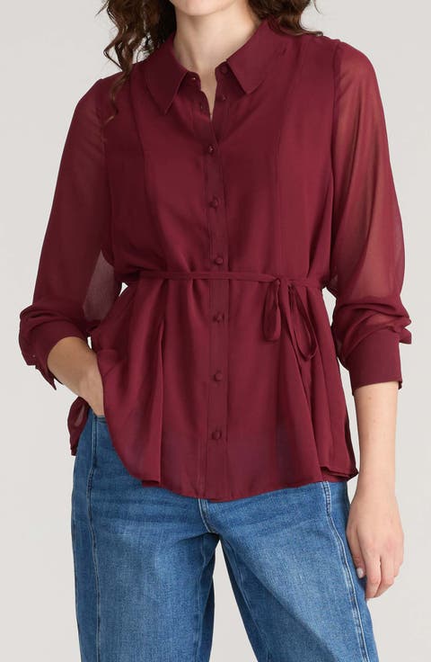 Tie Waist Chiffon Shirt