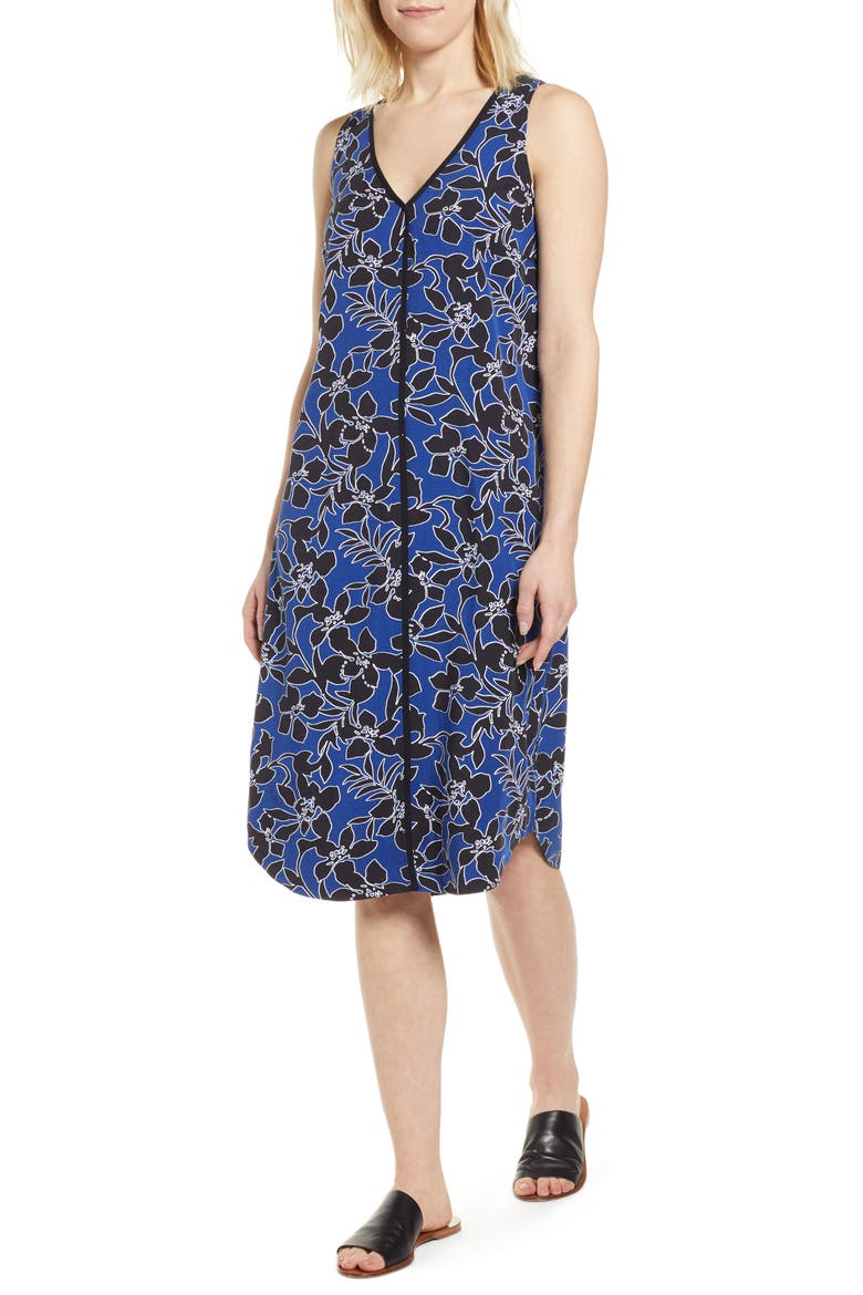 Forte Floral Shift Dress, Main, color, DARK COBALT