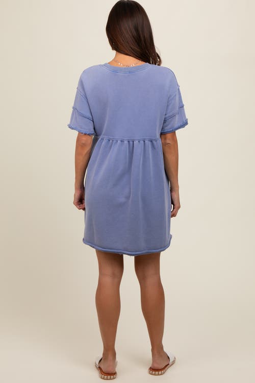 Pinkblush Raw Hem Short Sleeve Dress In Blue