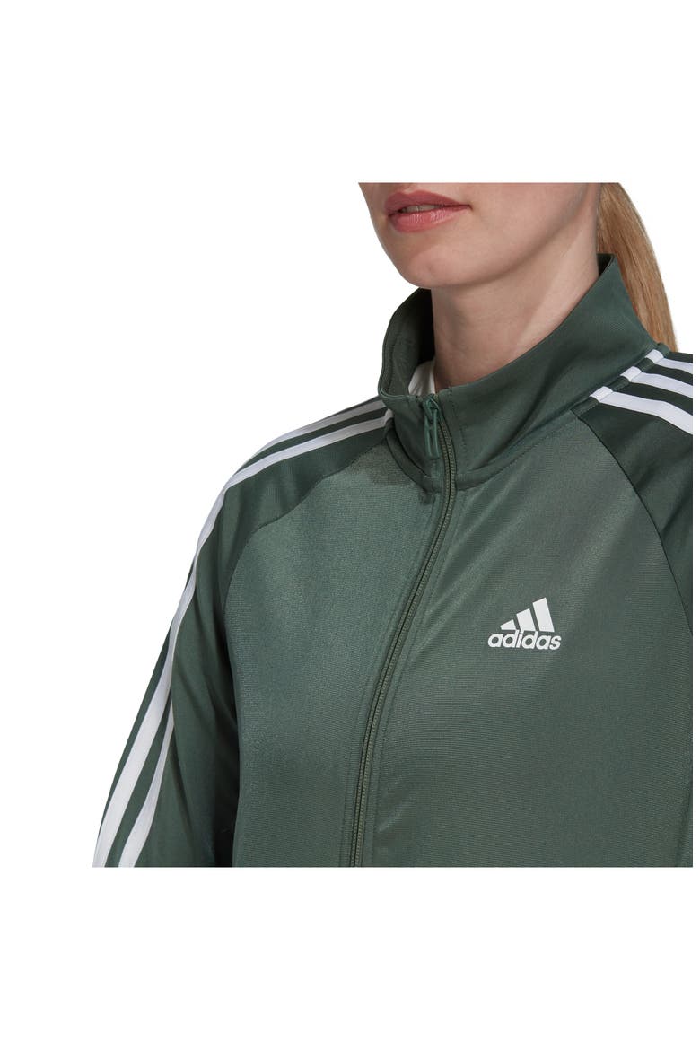 Warm-Pp Tricot Slim 3-Stripes Track Jacket, Alternate, color, GREEN OXIDE/ WHITE