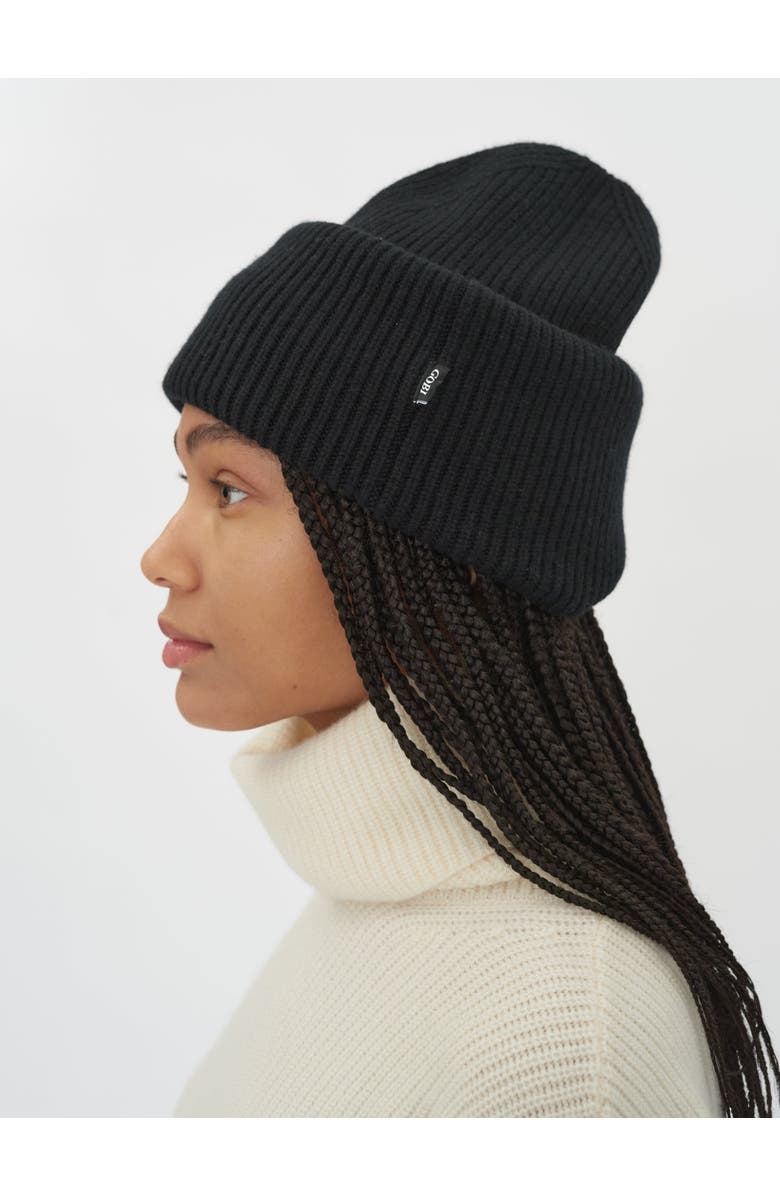 Gobi Cashmere Ribbed Chunky Beanie, Alternate, color, Black