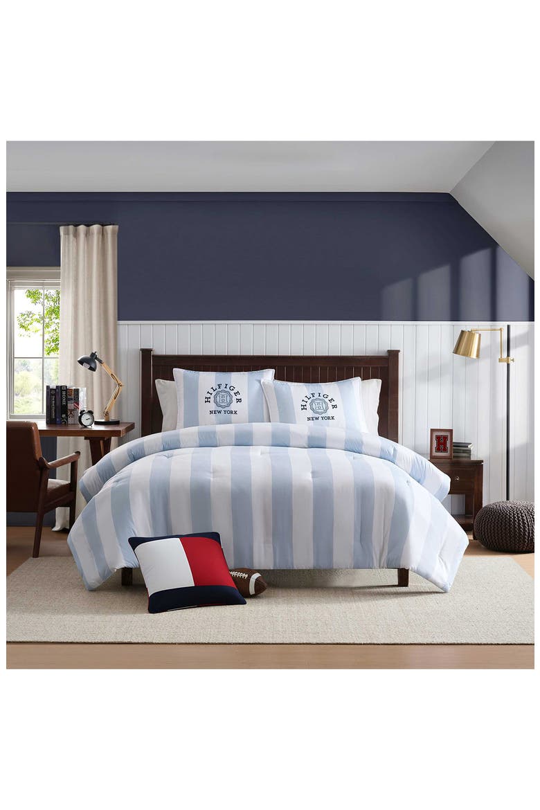Berkely Stripe Comforter & Shams Set, Alternate, color, WHITE/ BOATHOUSE BLUE