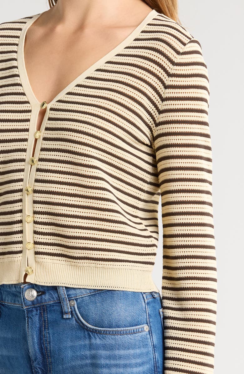 rag & bone Zoey Stripe Open Stitch Cotton Blend Cardigan, Alternate, color, Beigemult