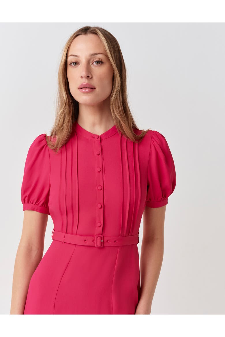 Francis Round Neck Crepe Midi Dress, Alternate, color, Bright Pink