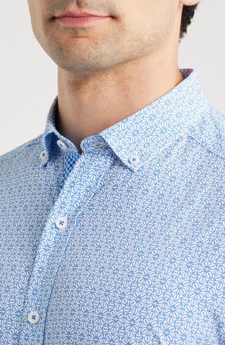 Johnston & Murphy XC+<sup>™</sup> Football Print Performance Button-Down Shirt, Alternate, color, Royal