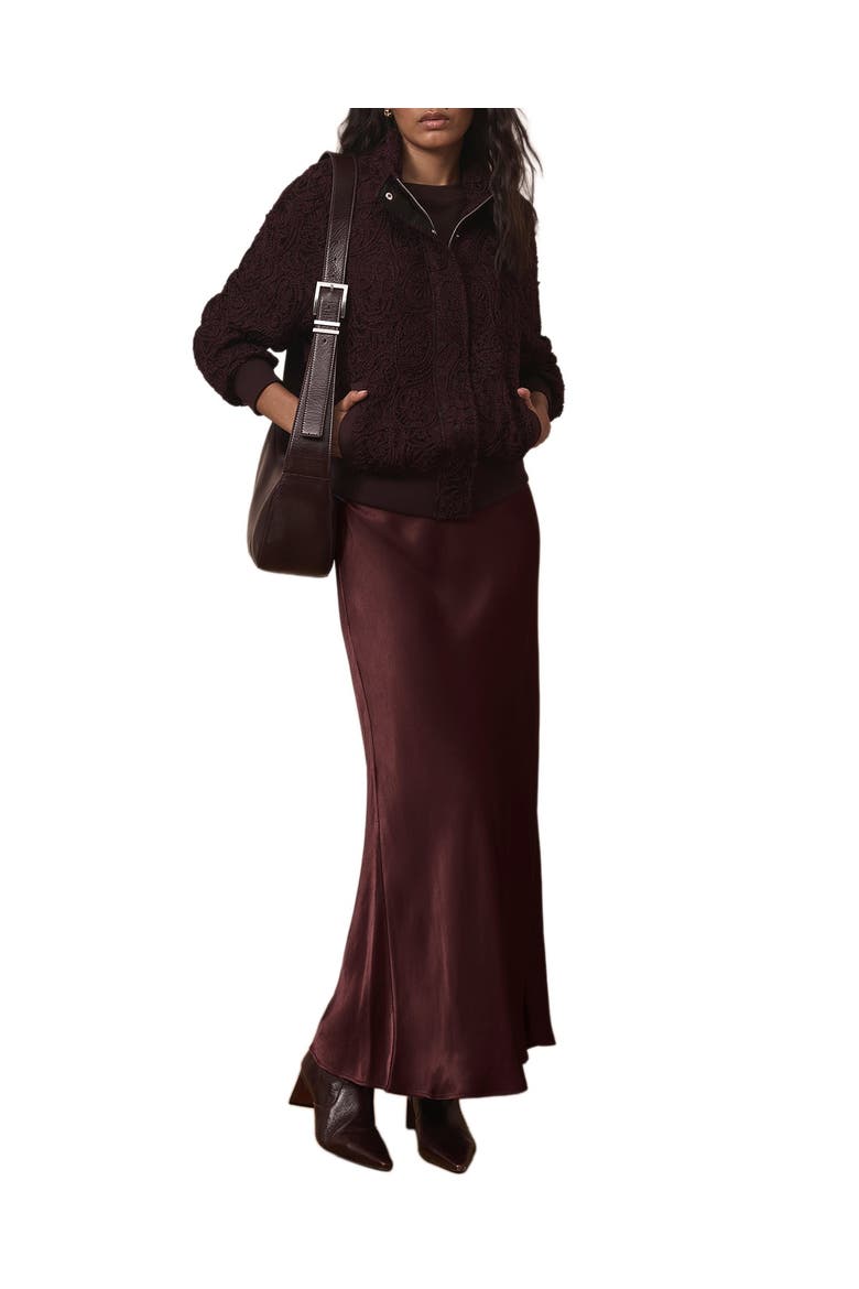 Embroidered Lace Bomber Jacket, Main, color, Burgundy