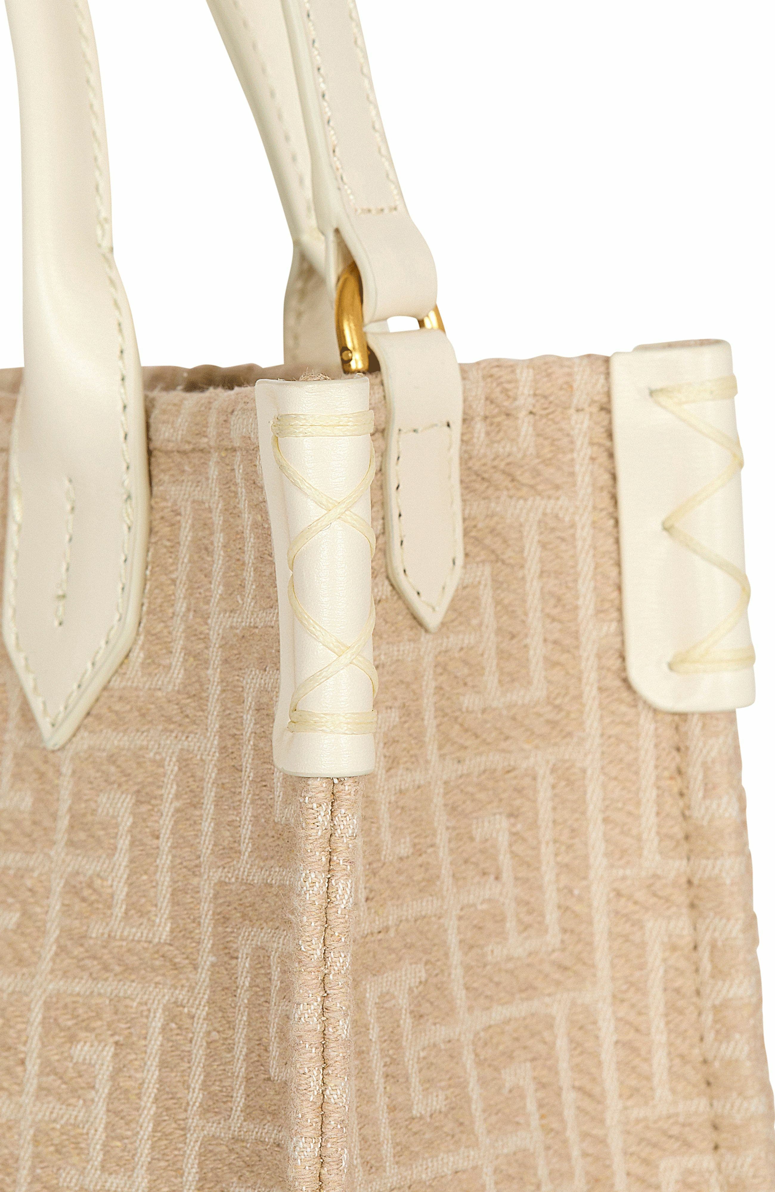 Balmain B-Army Small Monogrammed Canvas And Leather Tote Bag, Alternate, color, 