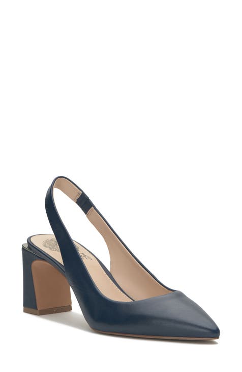 Navy fashion slingback court shoes