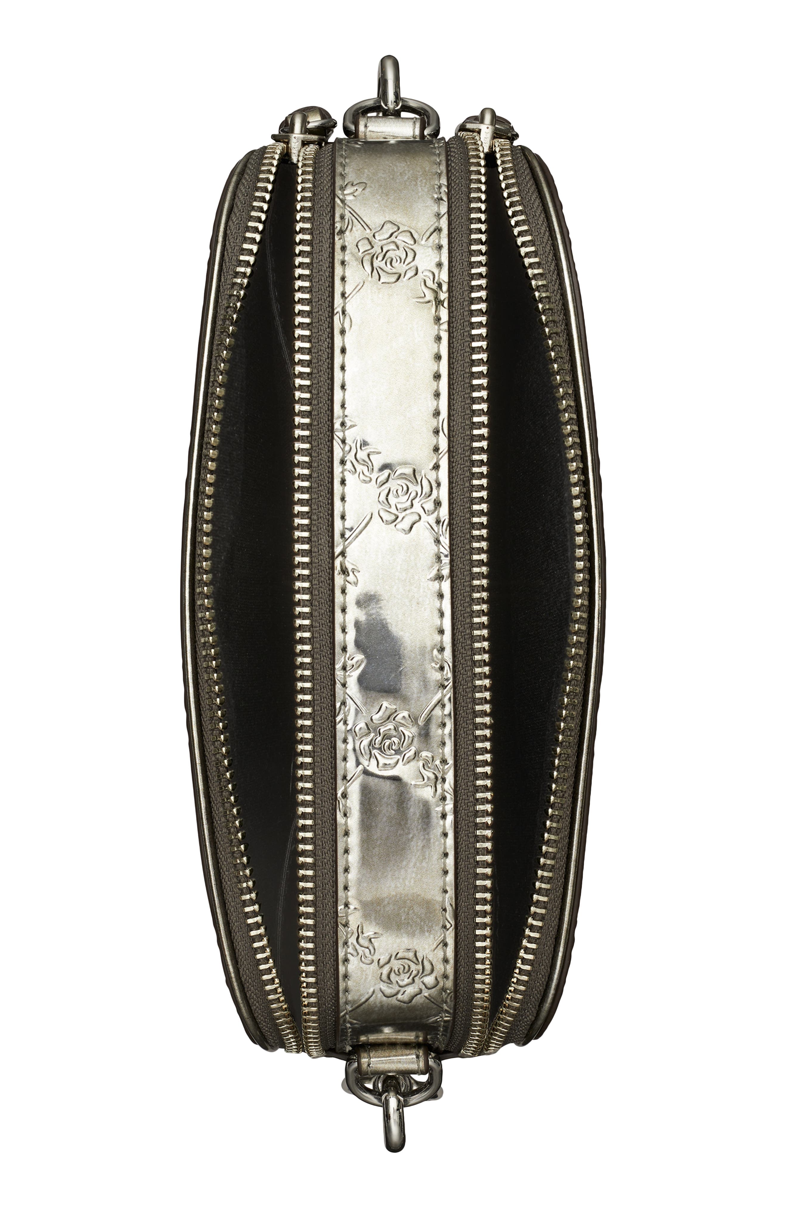 Tory Burch Mini Miller Embossed Floral Metallic Leather Crossbody Bag, Alternate, color, 