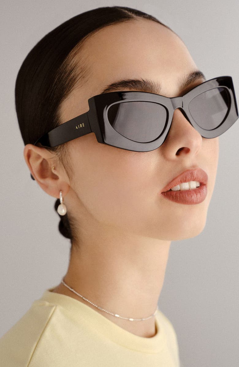 AIRE Electra 49mm Small Cat Eye Sunglasses, Alternate, color, Black/Smoke Mono