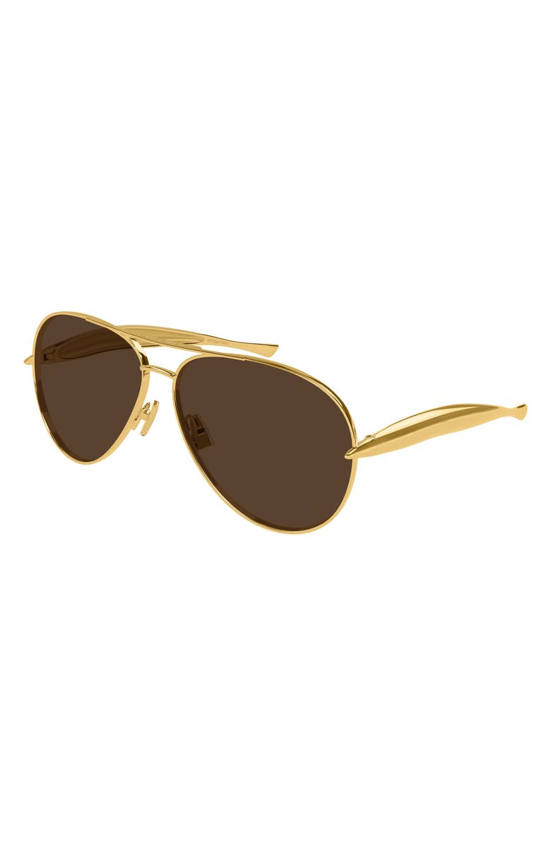 Bottega Veneta 64mm Oversize Pilot Sunglasses, Alternate, color, Gold