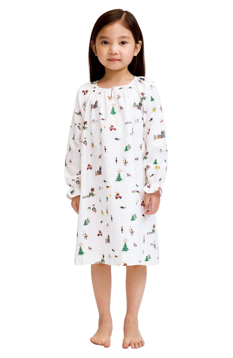 Petite Plume Kids' Delphine Holiday Town Cotton Blend Nightgown, Main, color, White