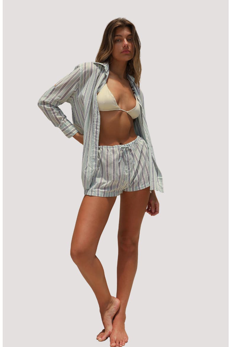 Leo Organic Cotton Cover-Up Shorts, Alternate, color, CAPE VERDE STRIPE