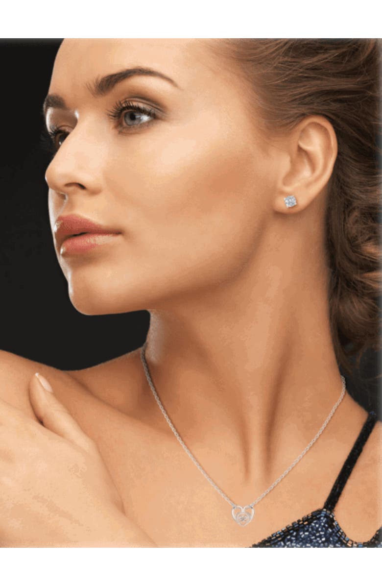 Hollywood Sensation White Gold Double Heart Necklace with Cubic Zirconia Necklace, Alternate, color, Silver