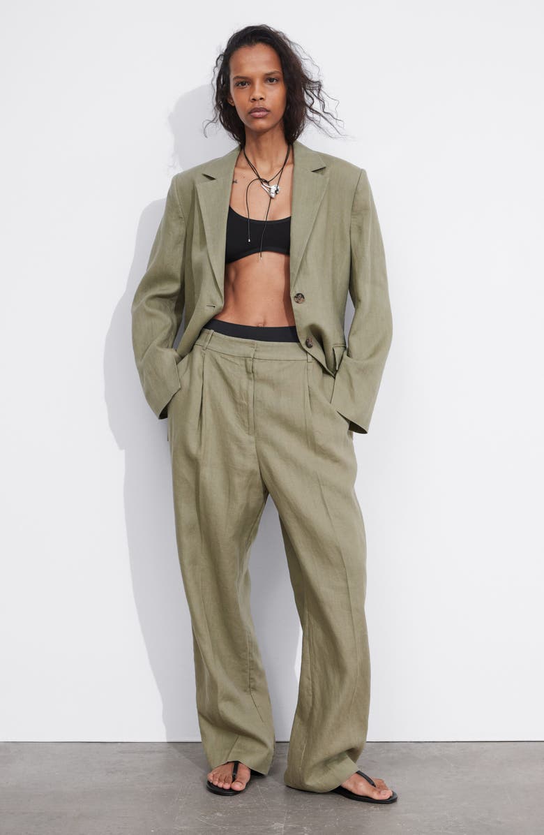 & Other Stories Wide Leg Linen Pants, Alternate, color, Khaki