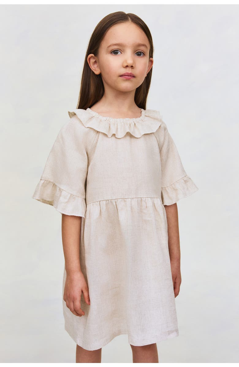 H&M Frill-collared Linen Dress, Alternate, color, Light Beige