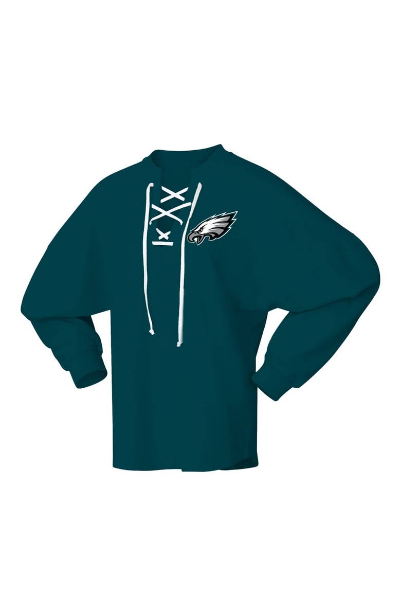 FANATICS Women's Fanatics  Midnight Green Philadelphia Eagles Super Bowl LIX Champions Lace-Up Spirit Jersey Long Sleeve T-Shirt, Alternate, color, 