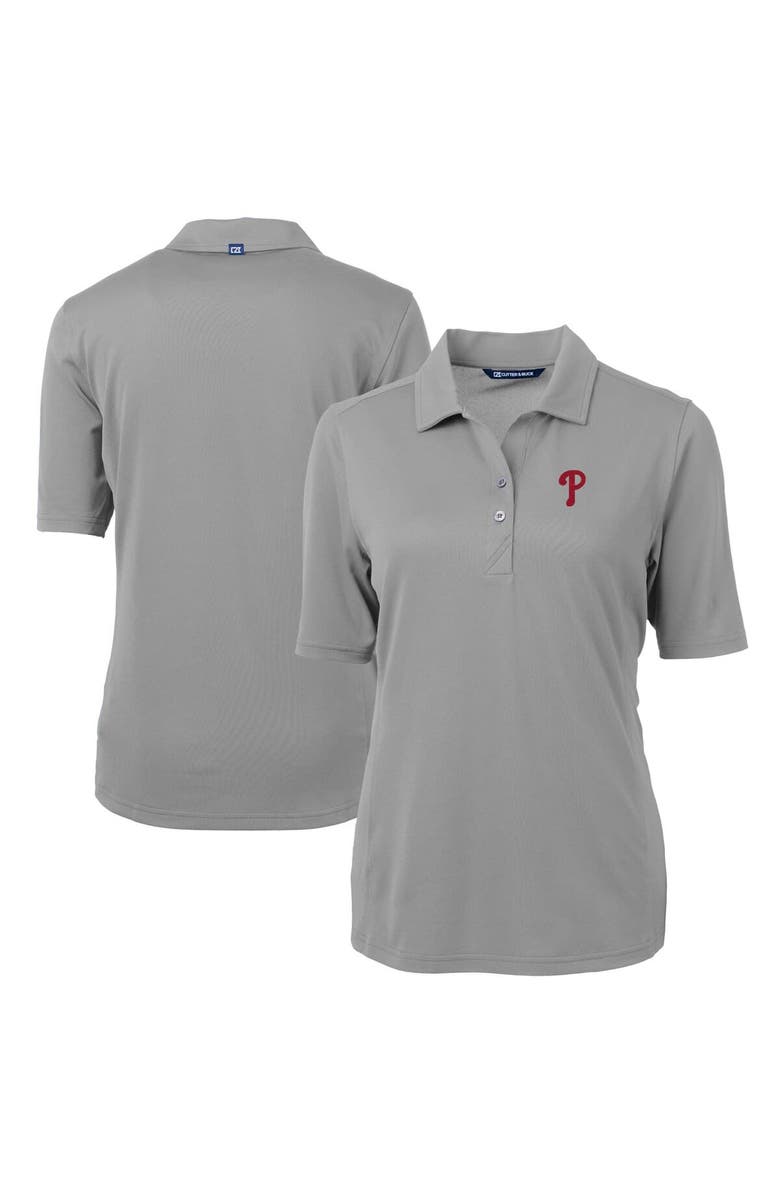 Cutter & Buck Women's Cutter & Buck Gray Philadelphia Phillies DryTec Virtue Eco Pique Recycled Polo, Main, color,