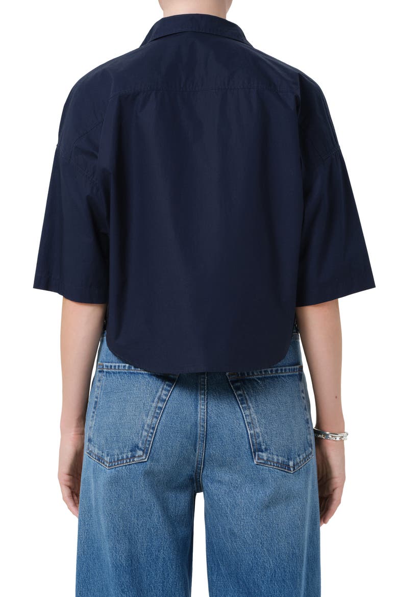 Frances Cape Cotton Cropped Button-Up Shirt, Alternate, color, NAVY