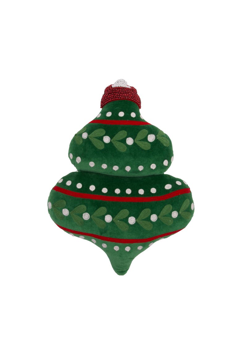 Festive Green Finial Ornament Christmas Shaped Throw Pillow 12" x 16", Main, color, Green