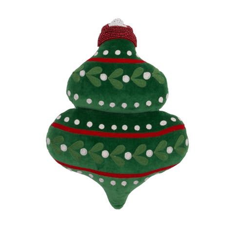 Festive Green Finial Ornament Christmas Shaped Throw Pillow 12" x 16"