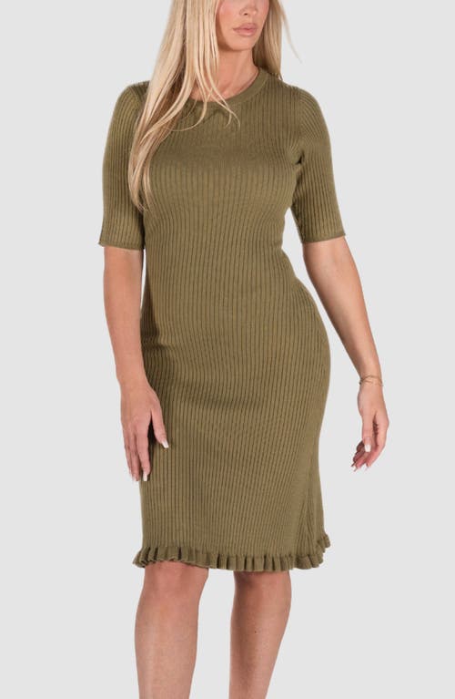 Marion Knee Length Olive Green Maternity Sweater Dress In Green