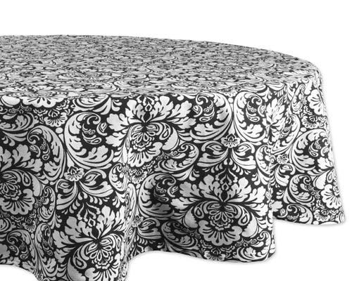 Dii Black Damask Tablecloth 70 Round In Animal Print