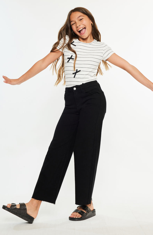 Kancan Berlin High Rise Crop Wide Leg Jeans In Black