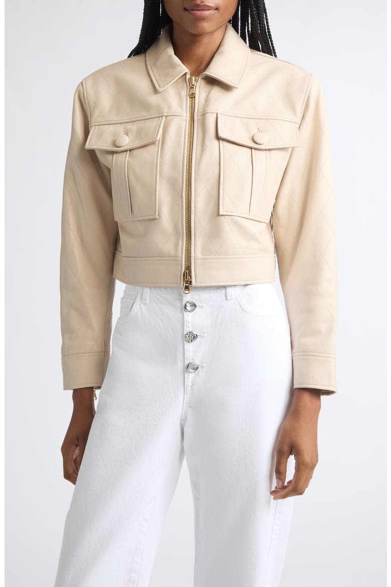 Micah Quilted Leather Crop Jacket, Main, color, BISCUIT